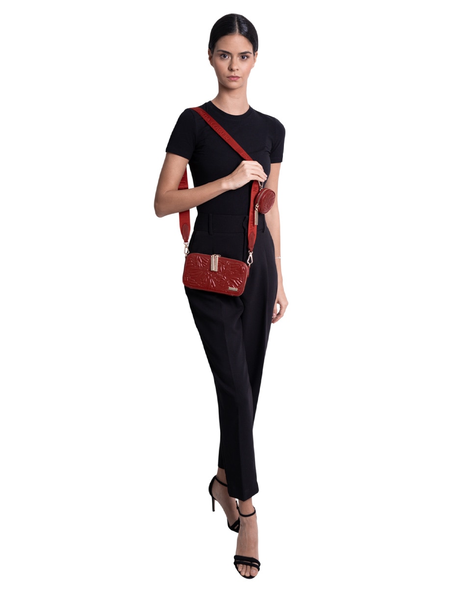 Bolsa crossbody Grabado Mariposa de piel para mujer 7
