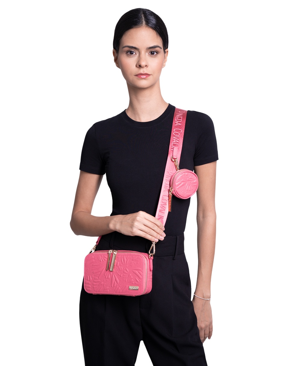 Bolsa crossbody Grabado Mariposa de piel para mujer 8