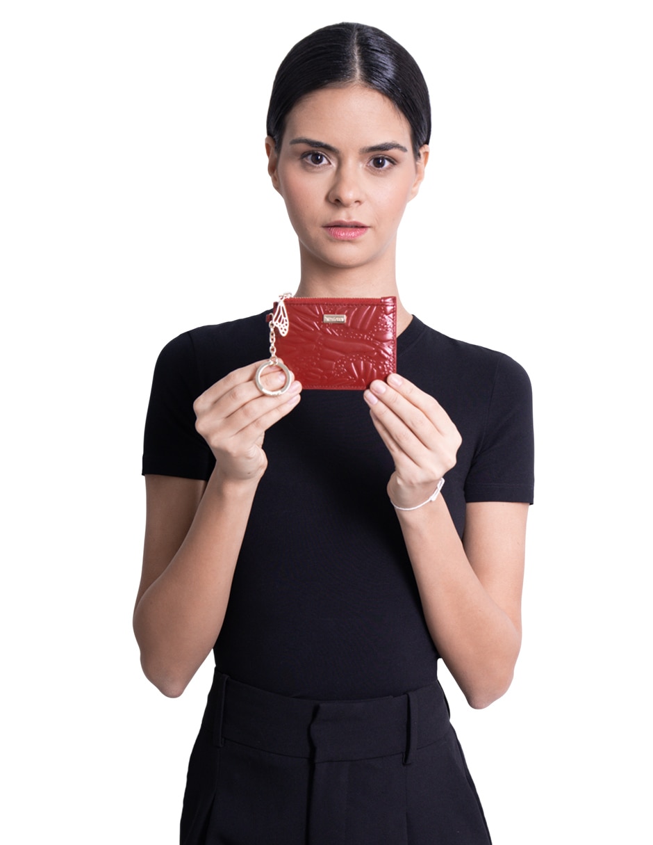 Tarjetero piel grabado mariposa para mujer 6