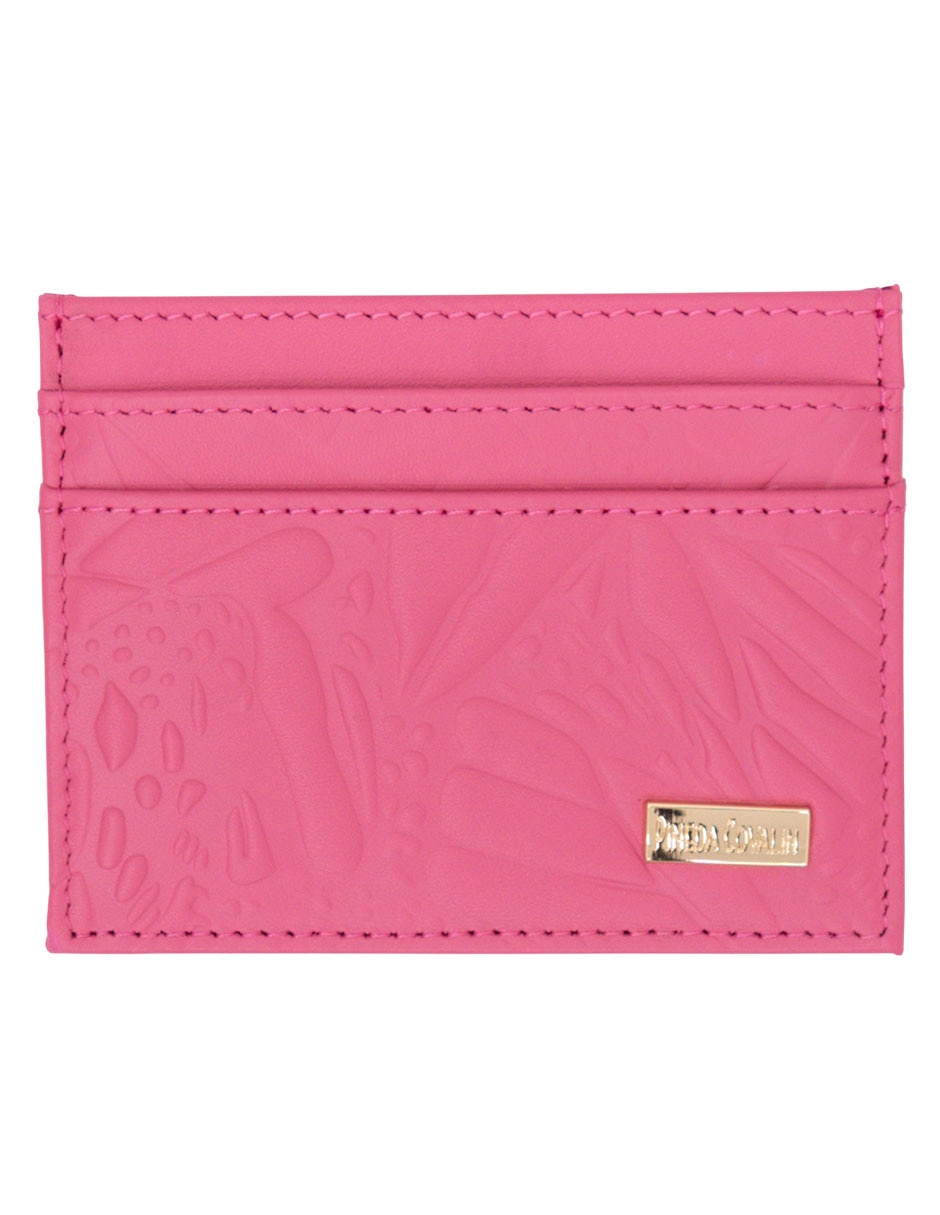 Tarjetero de piel Grabado Mariposa para mujer