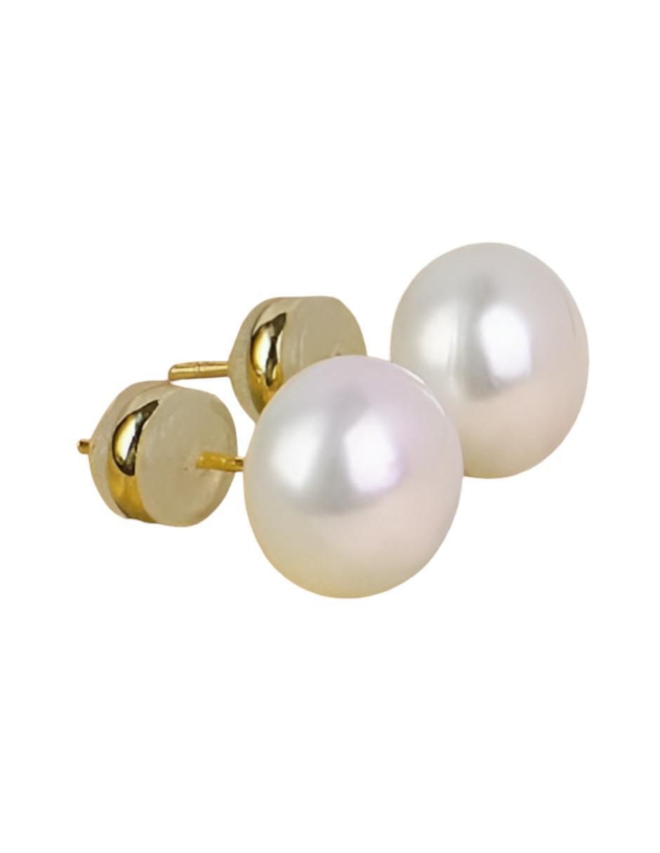 Aretes cortos de perla lisa de plata 18 k con acabado chapa de oro perla 2