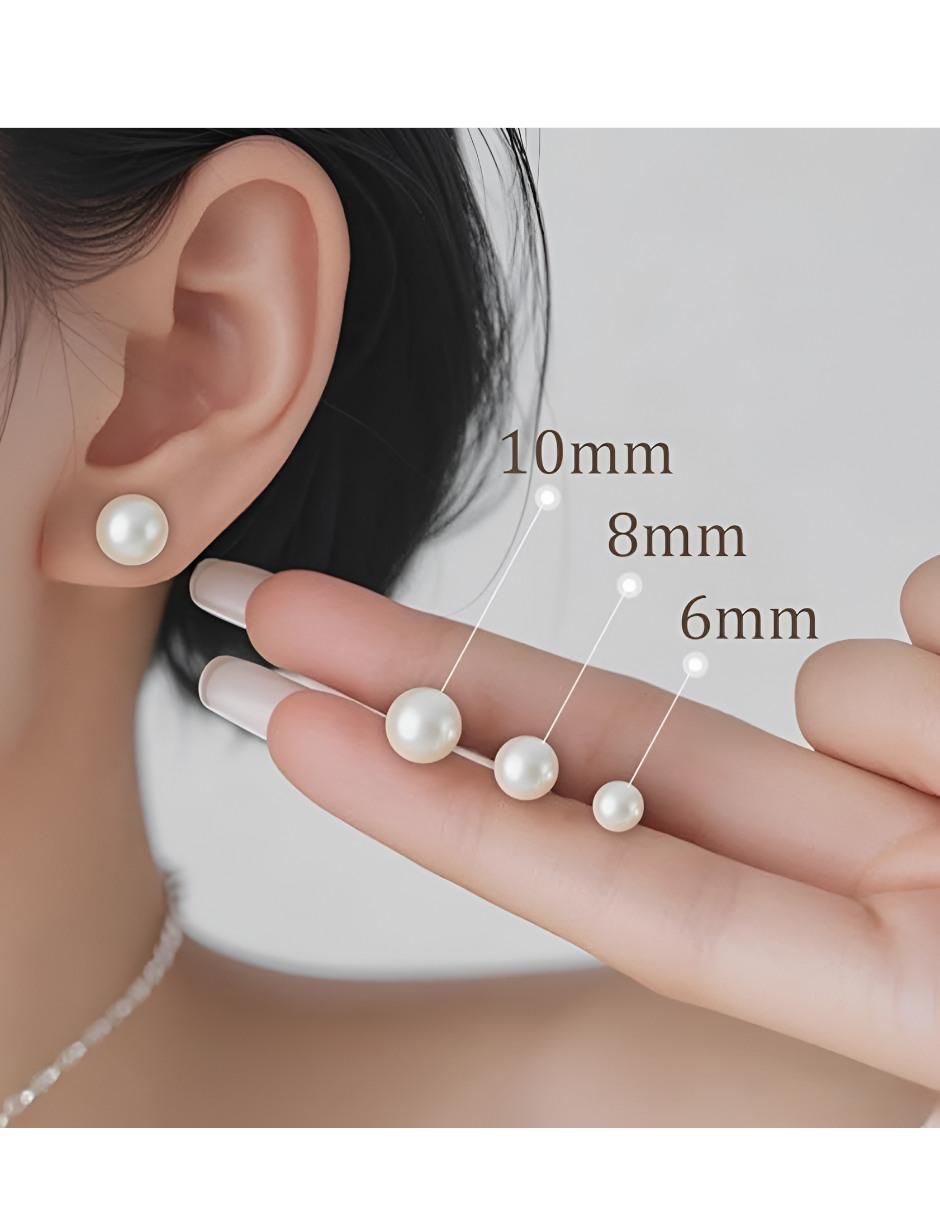 Aretes cortos de perla lisa de plata 18 k con acabado chapa de oro perla 3