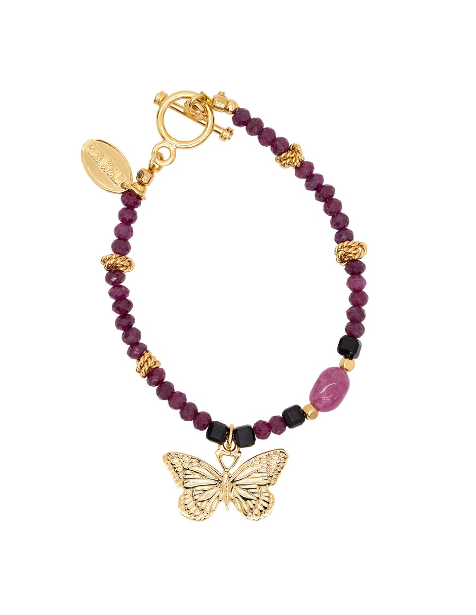 Pulsera con espinela y rubí 14 K con acabado chapa de oro Pulsera con espinela y rubí 14 K con acabado chapa de oro