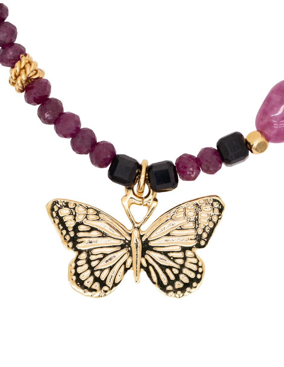 Pulsera con espinela y rubí 14 K con acabado chapa de oro 2