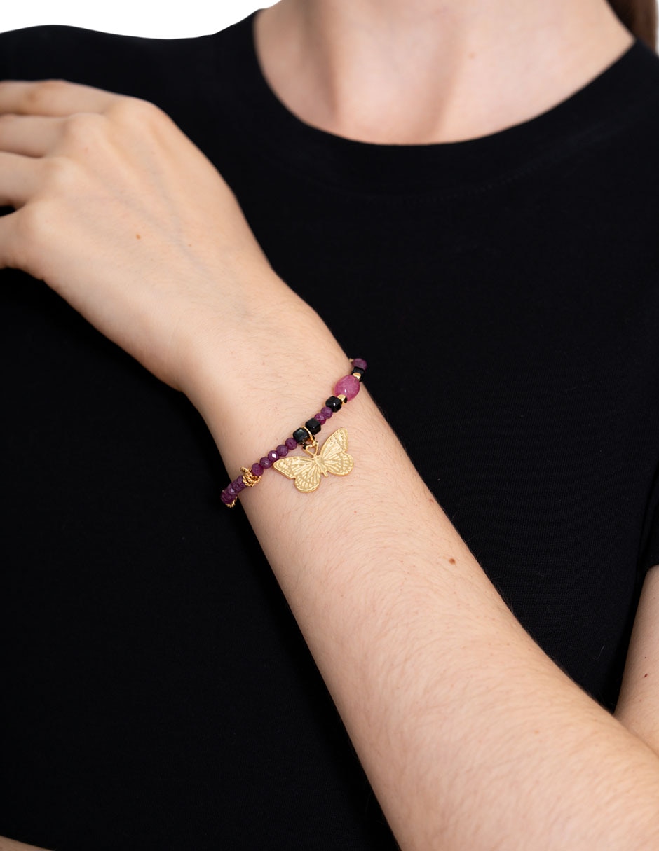 Pulsera con espinela y rubí 14 K con acabado chapa de oro 3