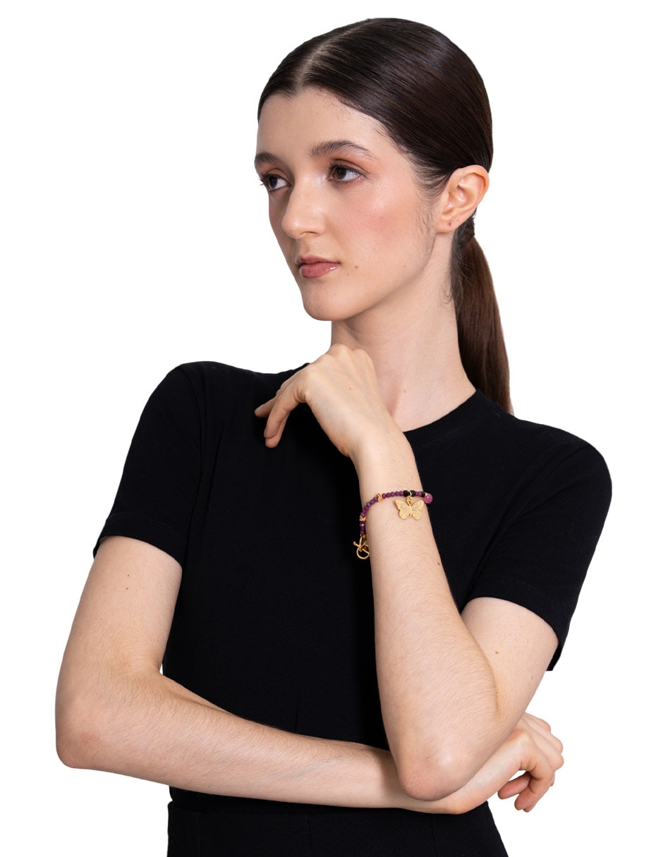 Pulsera con espinela y rubí 14 K con acabado chapa de oro 4