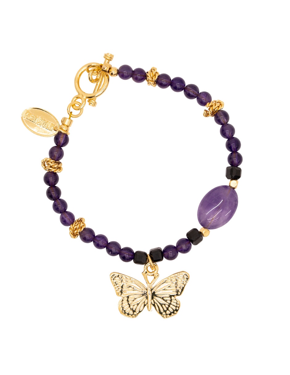 Pulsera con amatista 14 K con acabado chapa de oro