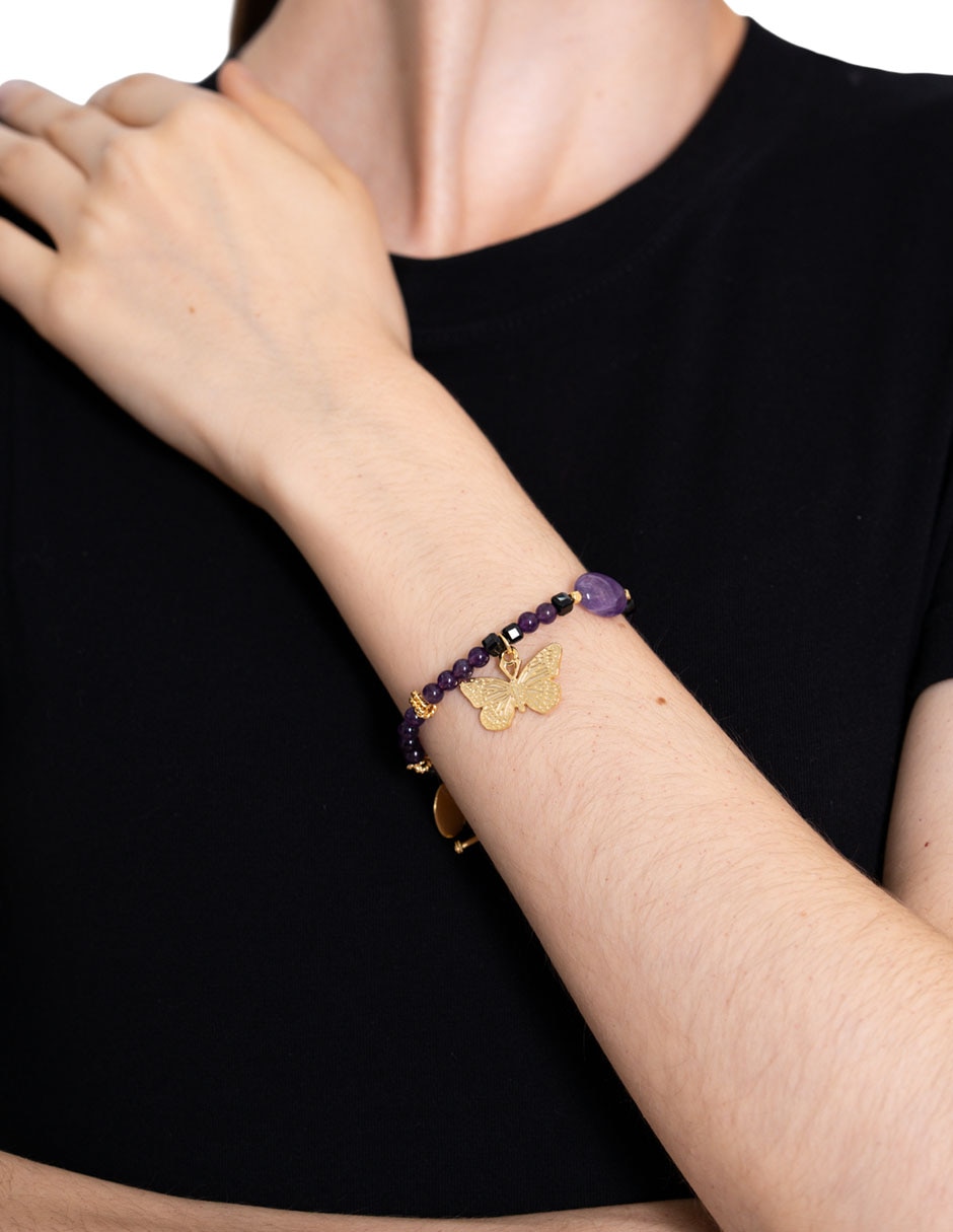 Pulsera con amatista 14 K con acabado chapa de oro 3