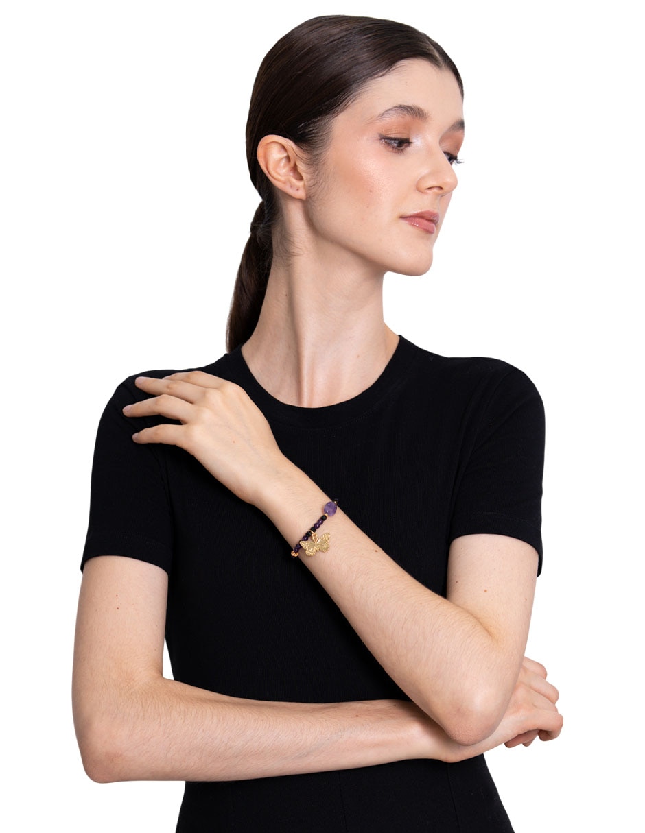 Pulsera con amatista 14 K con acabado chapa de oro 4