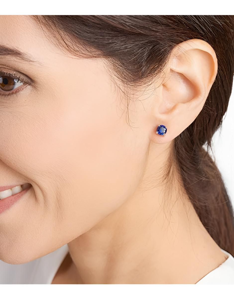 Aretes redondos de plata P 925 zafiro 2