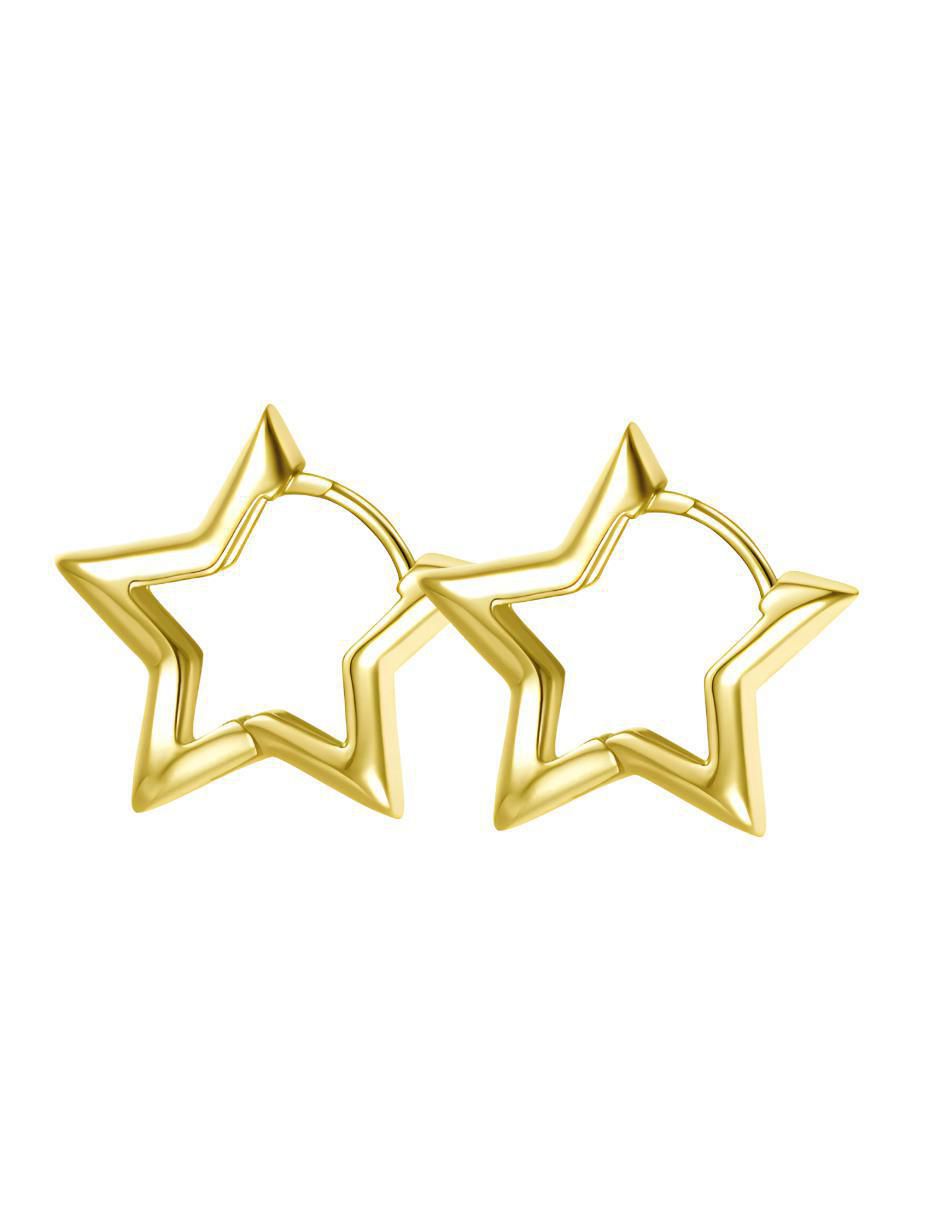 Aretes cortos de estrella con acabado baño de oro de 14 K 2