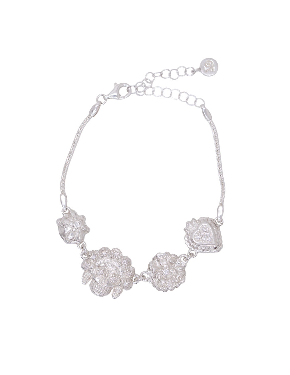 Pulsera de plata con zirconia P 925 Día de Muertos con acabado
