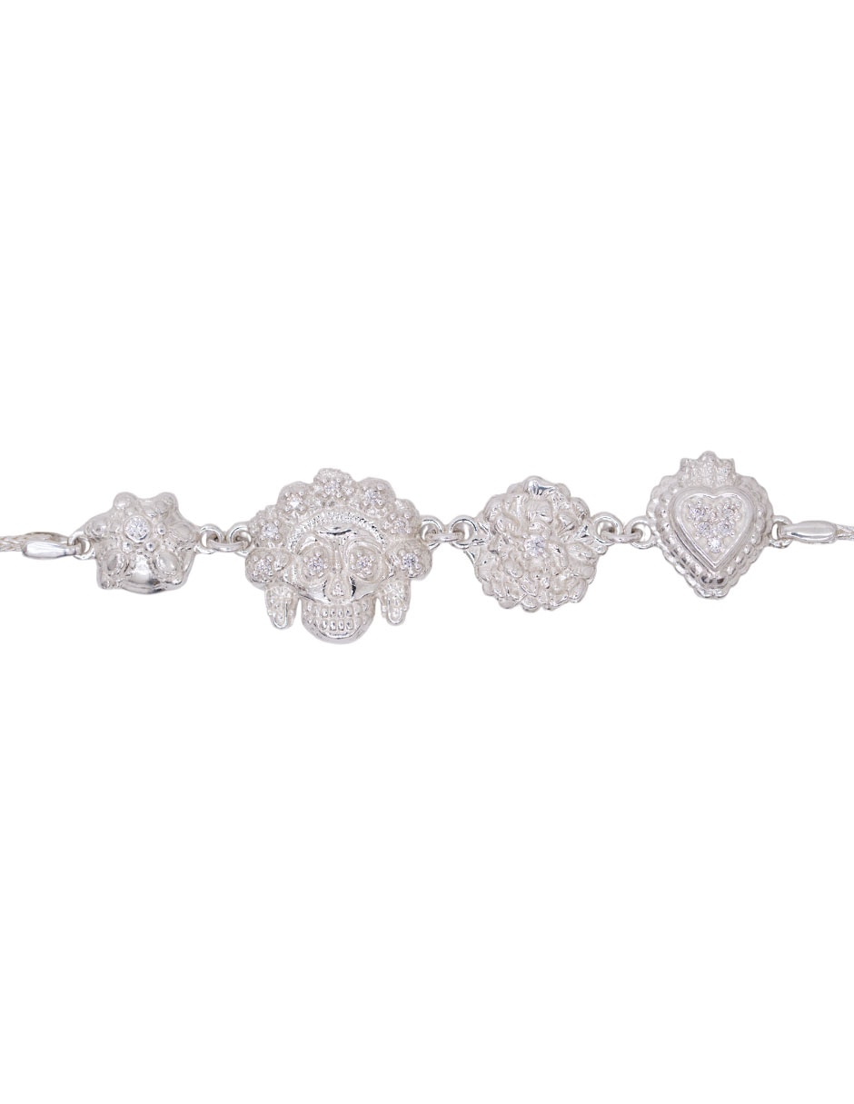 Pulsera de plata con zirconia P 925 Día de Muertos con acabado 2