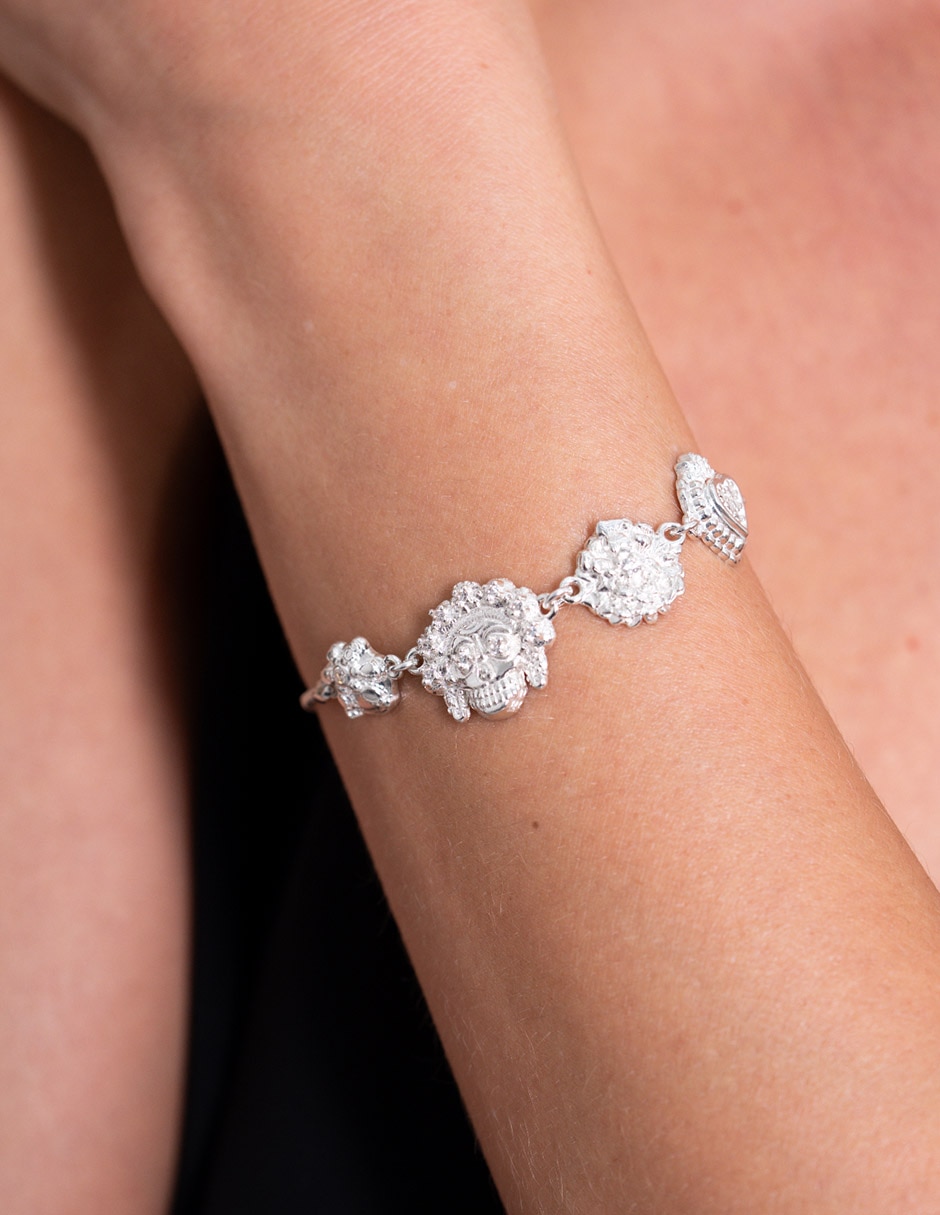 Pulsera de plata con zirconia P 925 Día de Muertos con acabado 3