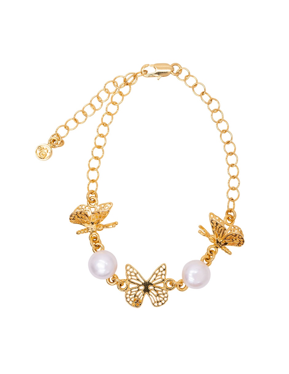 Pulsera con perla18 K Mariposa con acabado