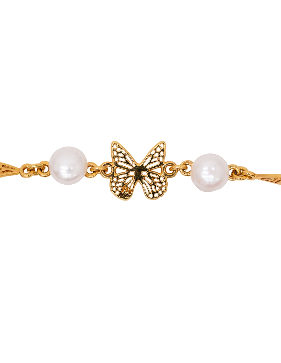 Pulsera de metal con perla 18 K Mariposa con acabado 2