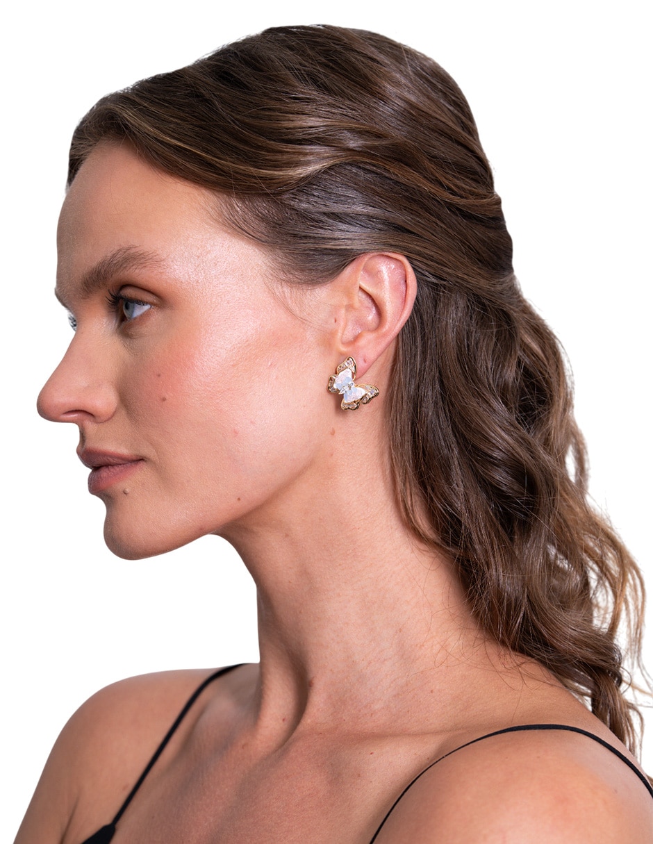 Aretes de Mariposa Mariposa 10 K con acabado chapa de oro cristal 4