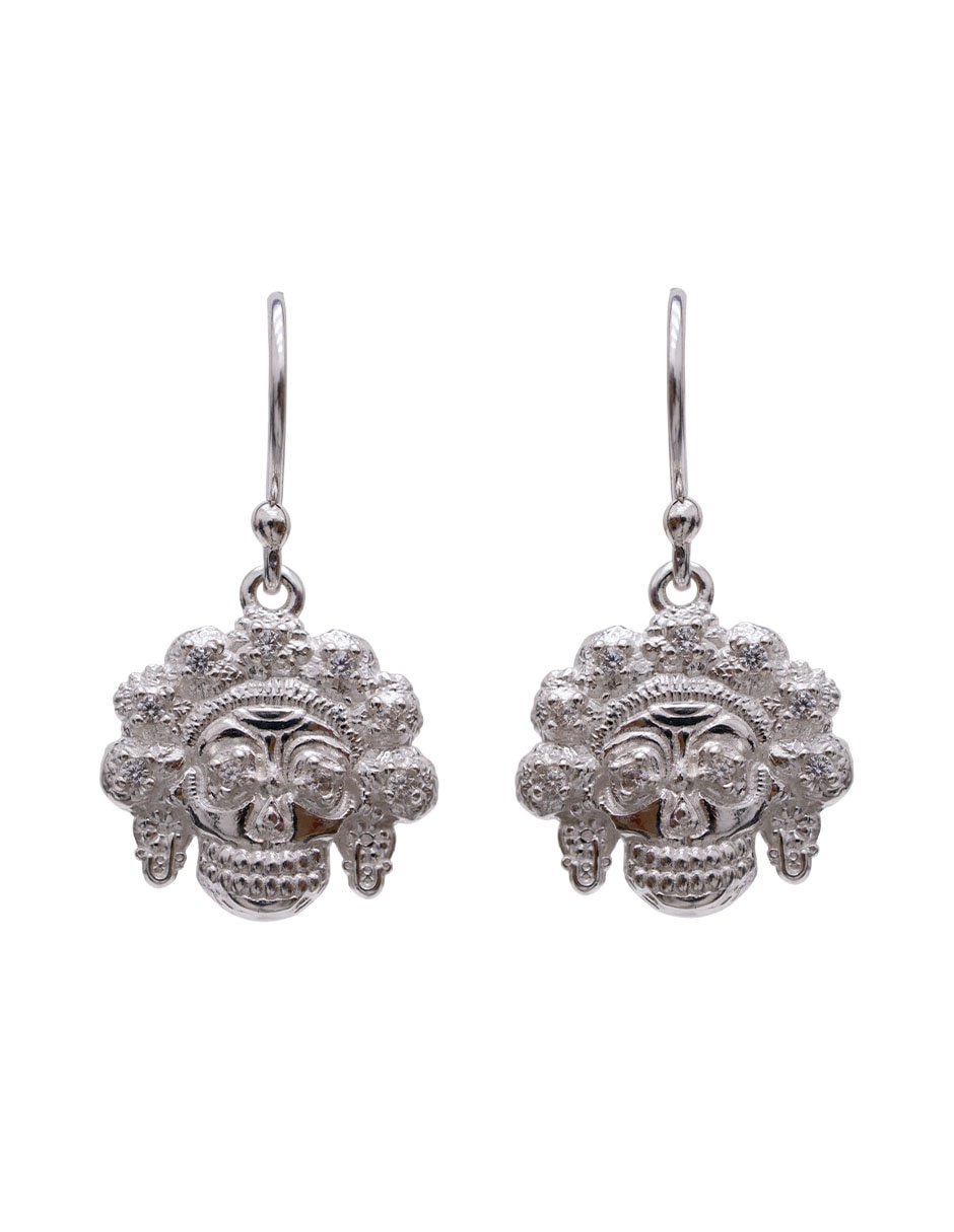 Aretes de catrina Catrina de plata P 925 con acabado brillante zirconia
