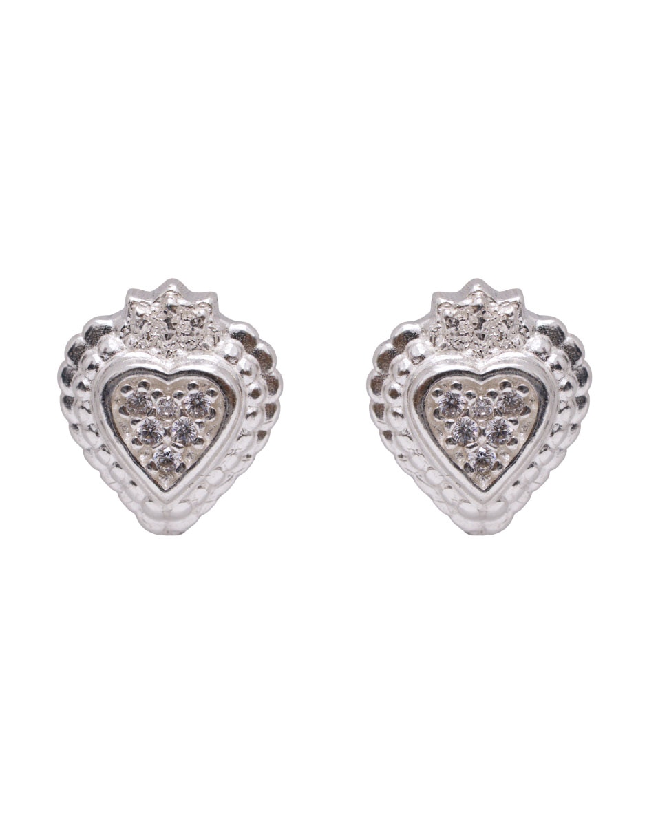 Broqueles de corazón Sagrado Corazón de plata P 925 con acabado brillante zirconia