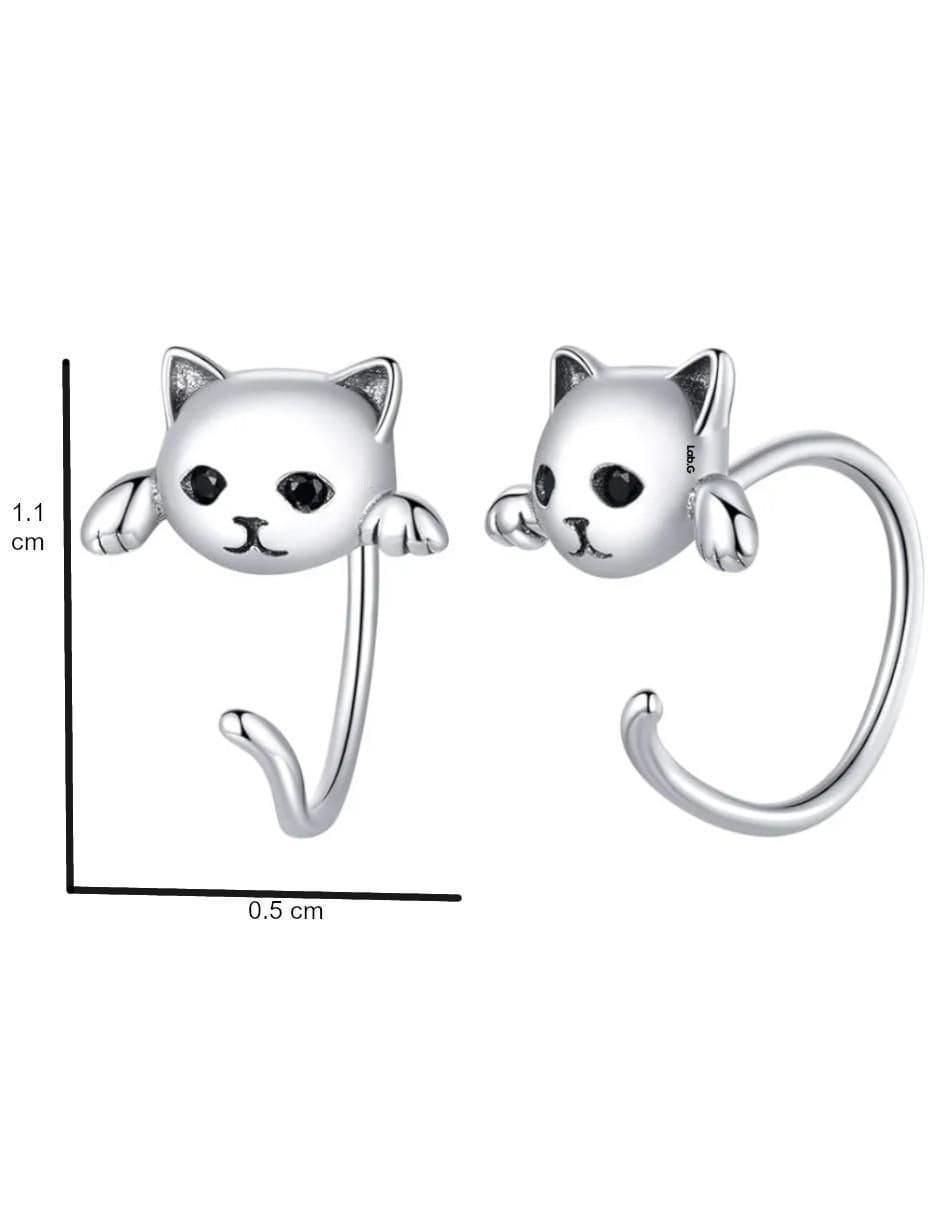 Aretes cortos de gato de plata P 925 con acabado brillante 4