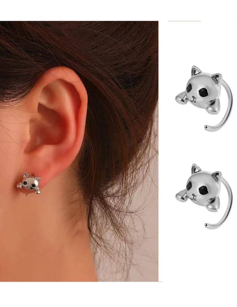 Aretes cortos de gato de plata P 925 con acabado brillante 2