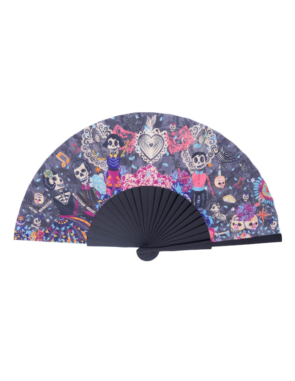 Abanico Día de muertos de madera