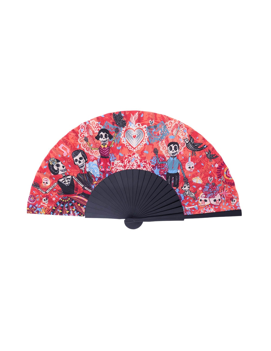 Abanico Día de muertos de madera