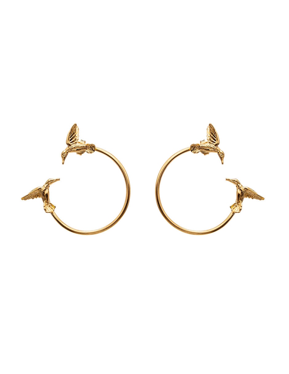 Arracadas de colibrí con acabado chapa de oro 18 K