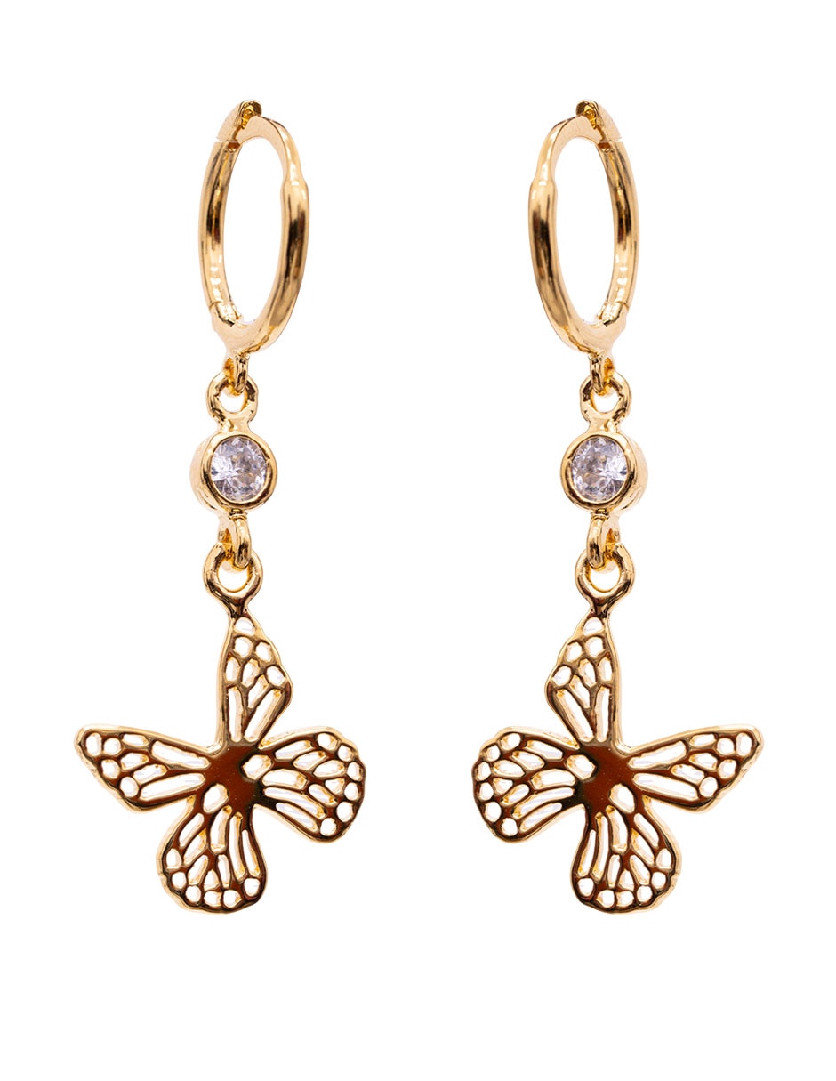 Arracadas Mariposa Monarca con acabado chapa de oro 18 k zirconia