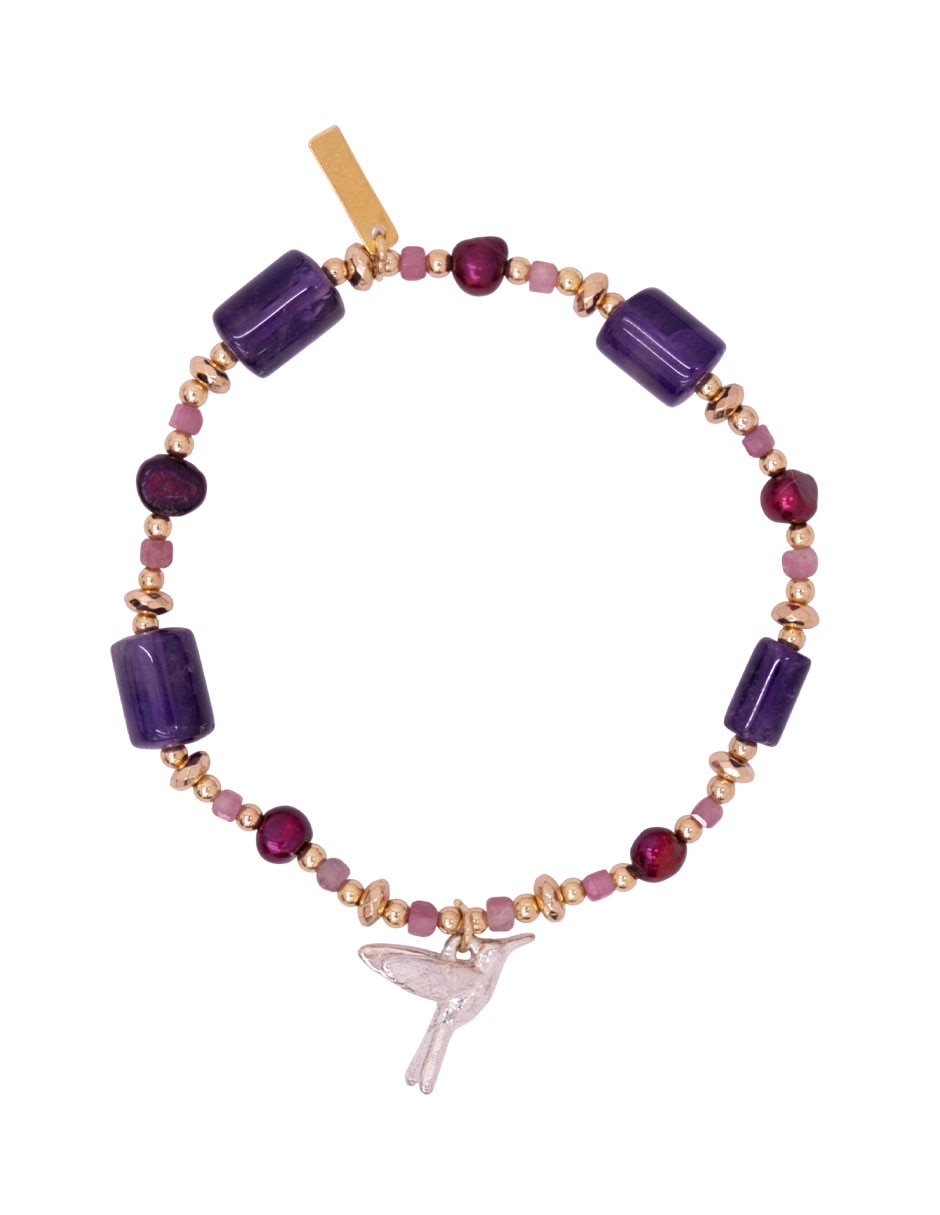 Pulsera con amatista y perla Colibrí acabado lustre