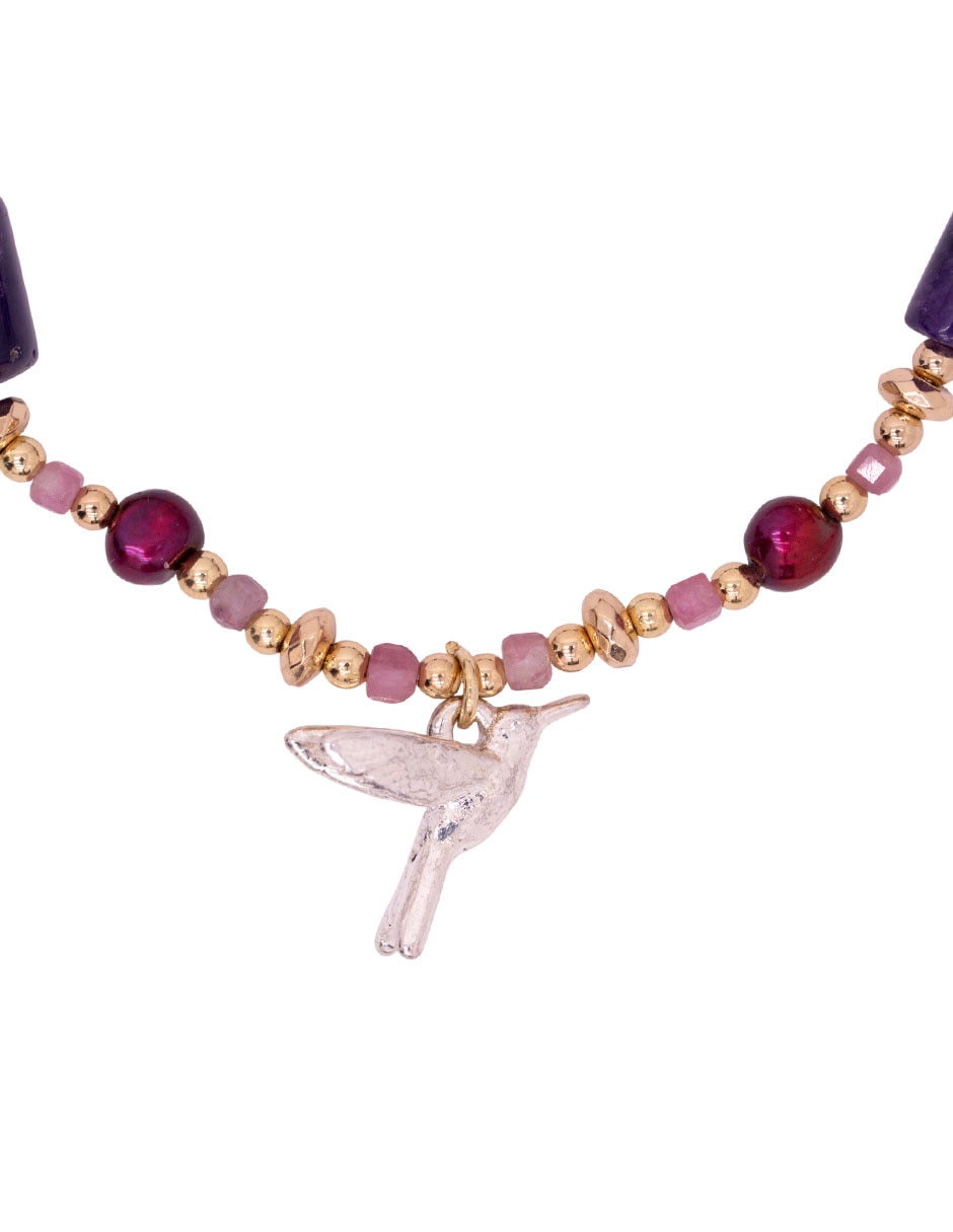 Pulsera con amatista y perla Colibrí acabado lustre 2