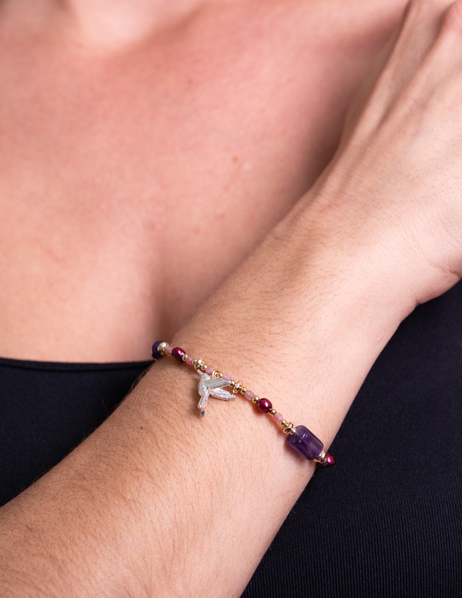 Pulsera con amatista y perla Colibrí acabado lustre 3