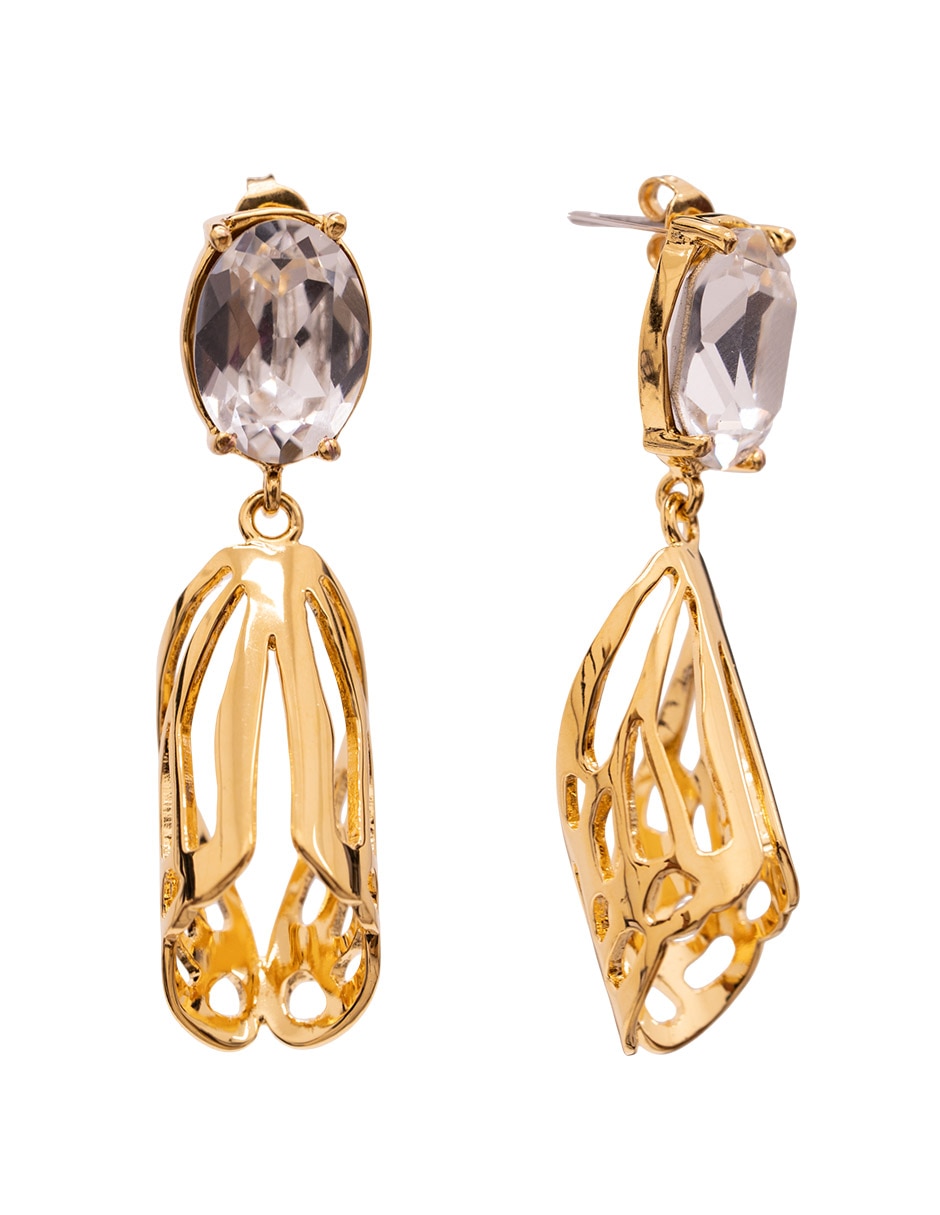 Aretes largos Mariposa chapa de oro 18 k cristal Aretes largos Mariposa chapa de oro 18 k cristal