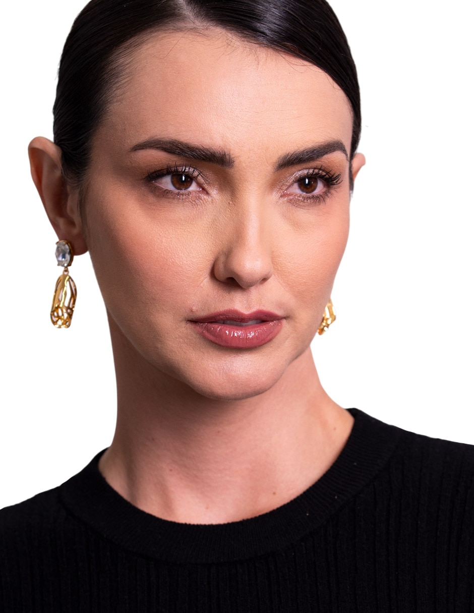 Aretes largos Mariposa chapa de oro 18 k cristal 3