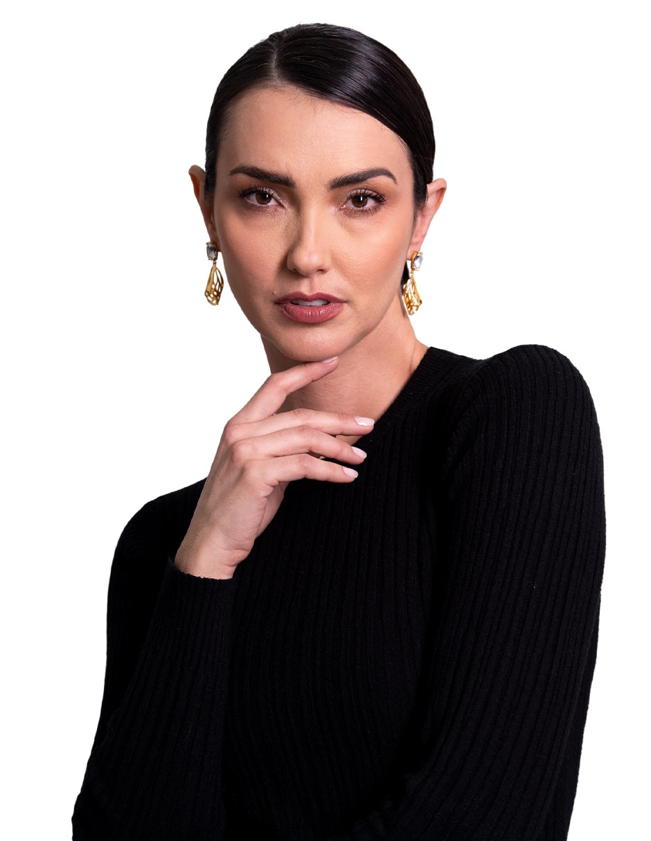 Aretes largos Mariposa chapa de oro 18 k cristal 4