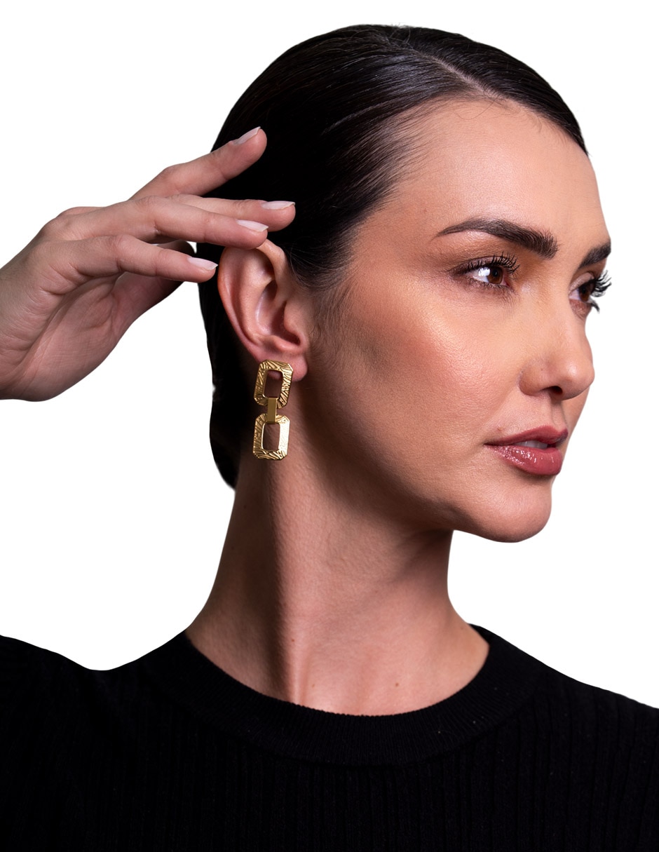 Aretes largos cuadrados Mariposa acabado baño de oro 10 k 3