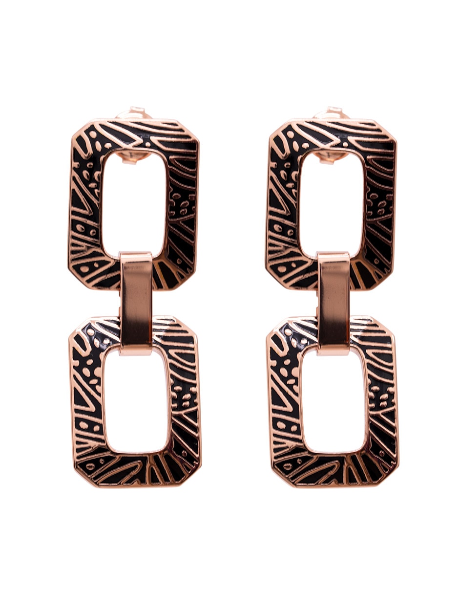 Aretes largos cuadrados Mariposa baño de oro rosa 10 k