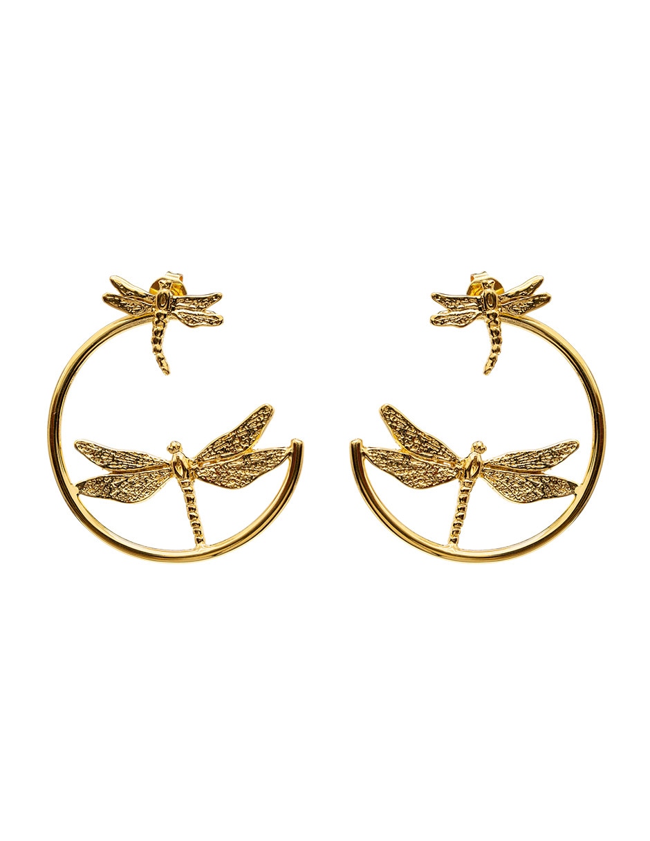 Arracadas de arco Libélula chapa de oro 18 k