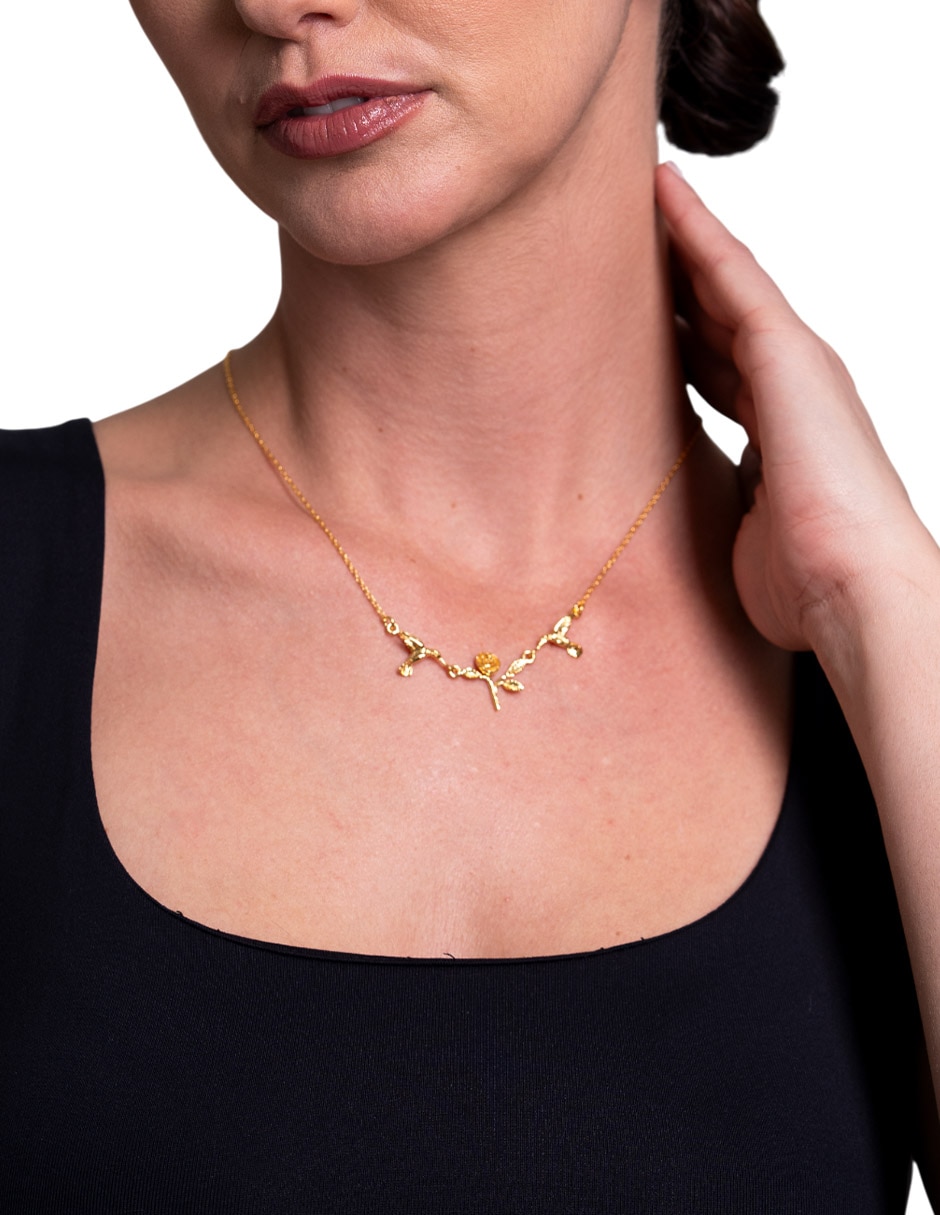 Collar de flor Colibrí chapa de oro 18 k 4