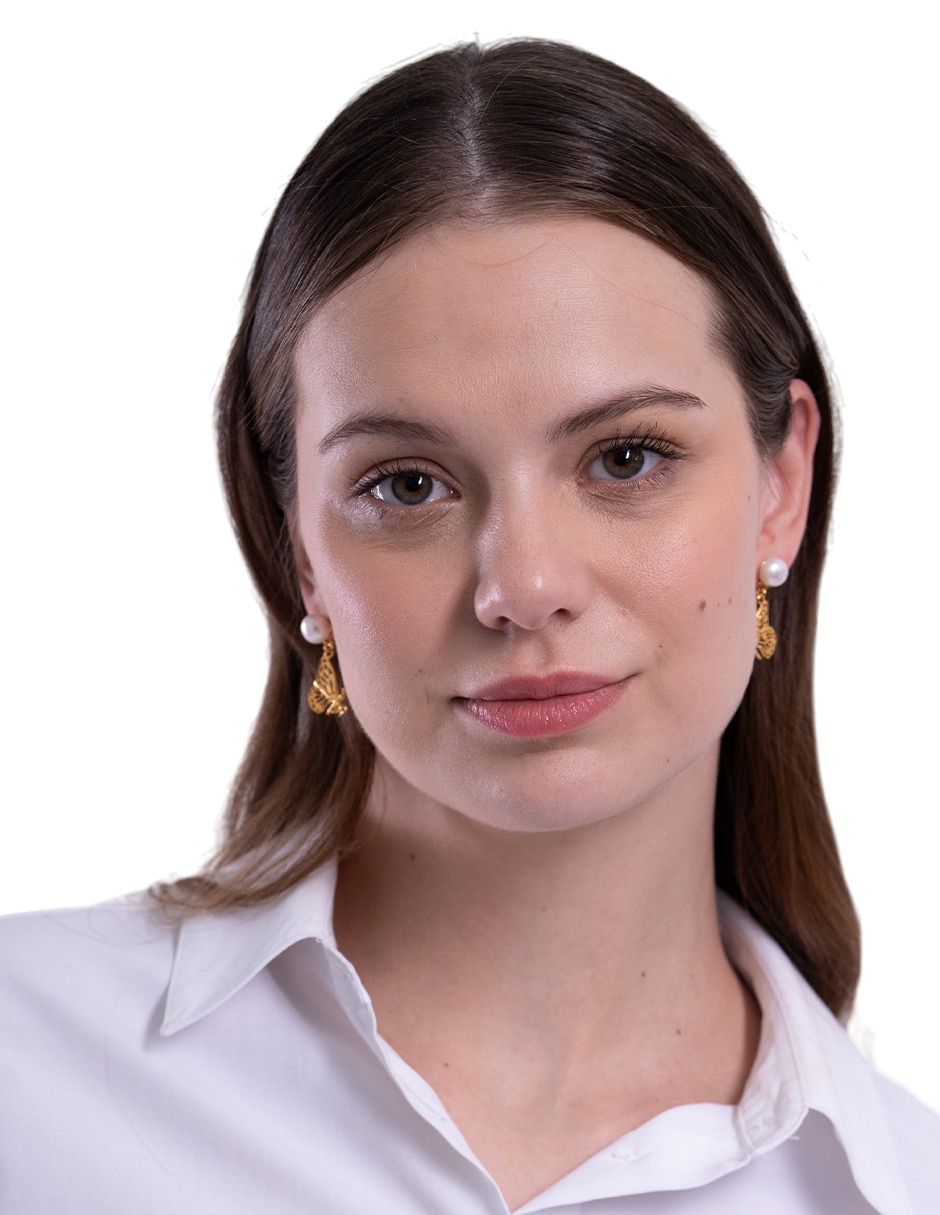 Aretes cortos de mariposa con acabado chapa de oro 18 K perla 4