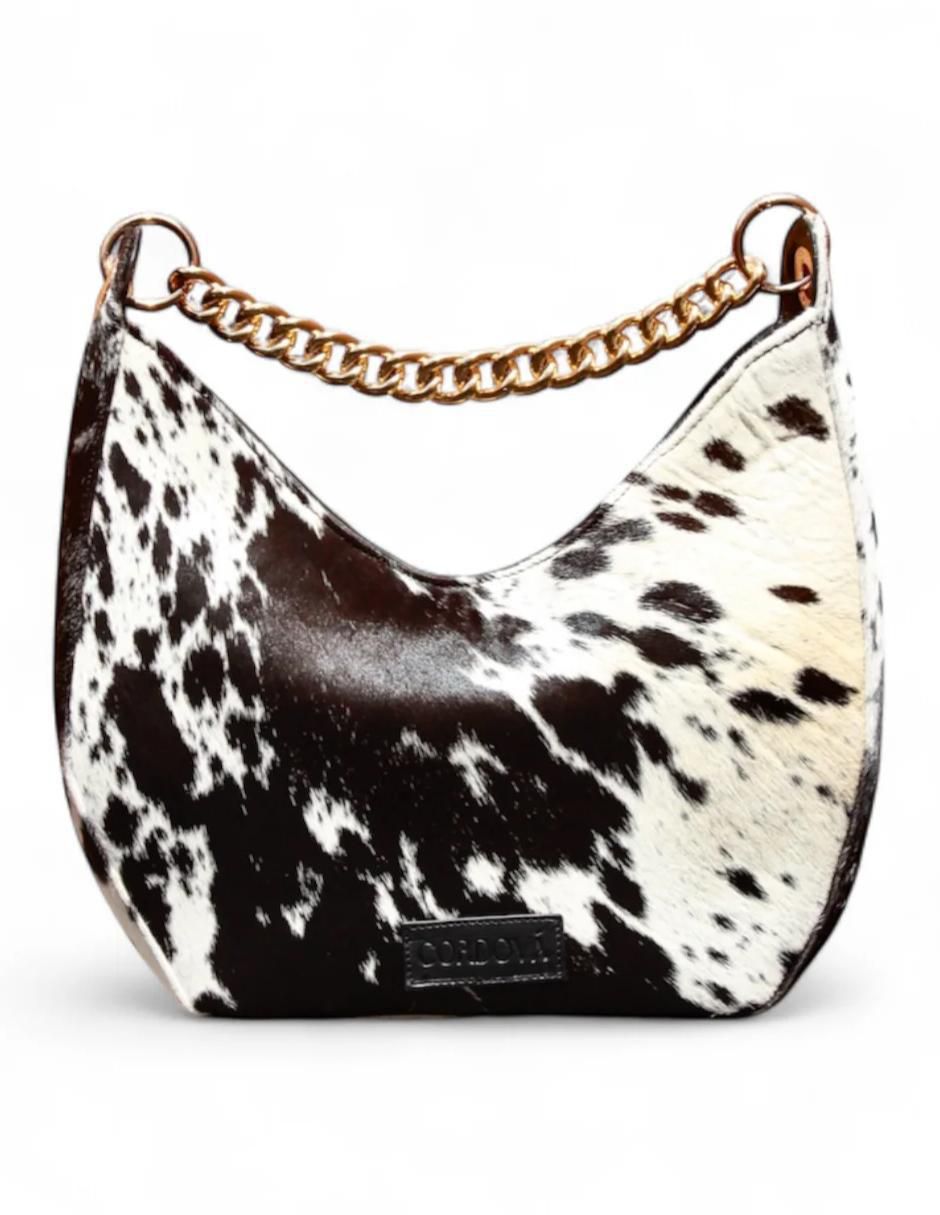 Bolsa hobo Fortune Cow Black de piel para mujer