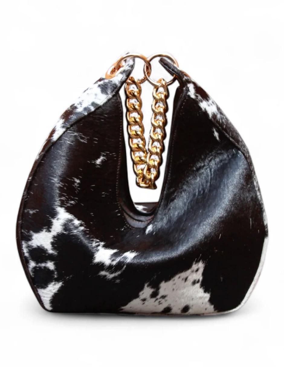 Bolsa hobo Fortune Cow Black de piel para mujer 2
