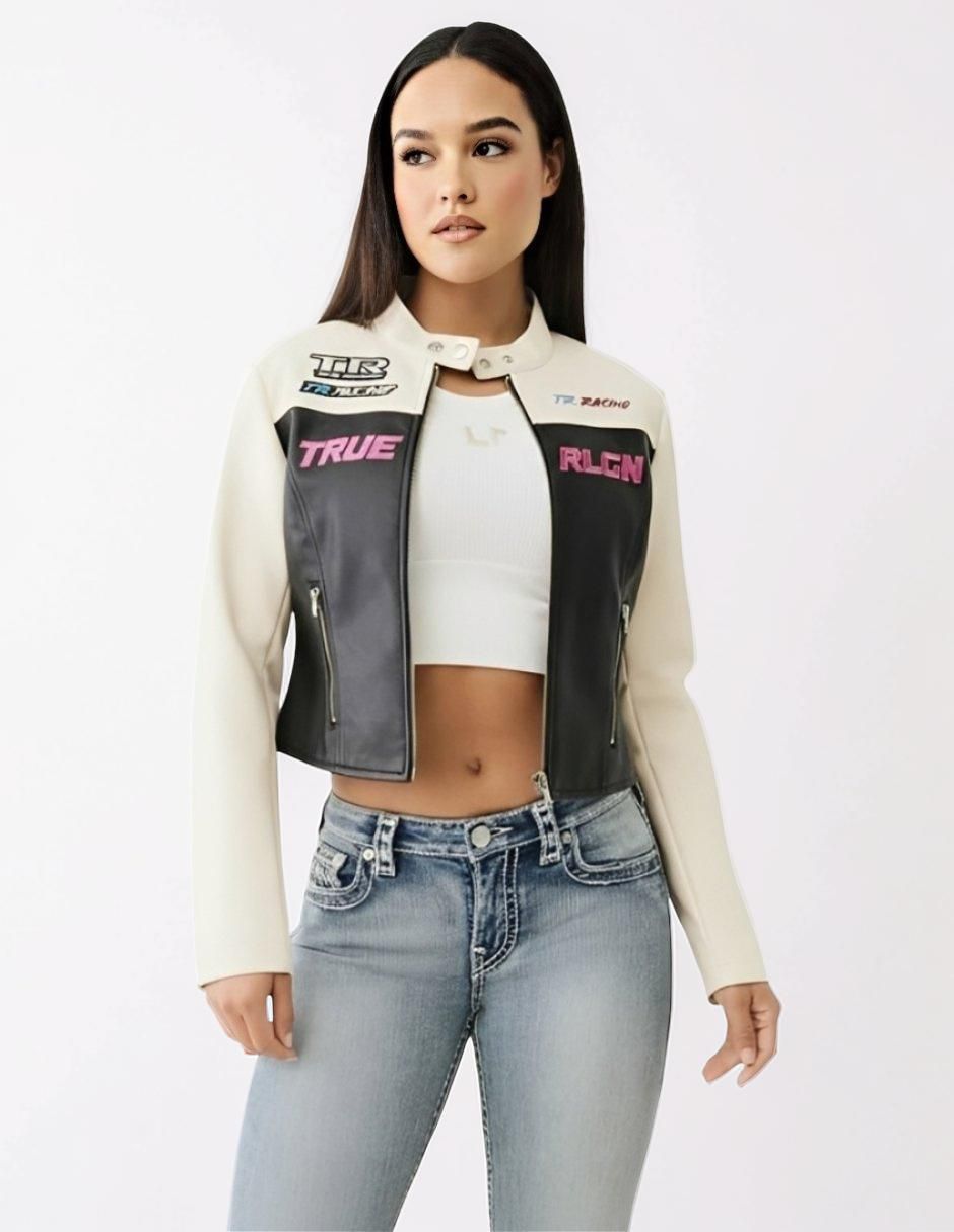 Chamarra para motociclista impermeable de piel para mujer 2